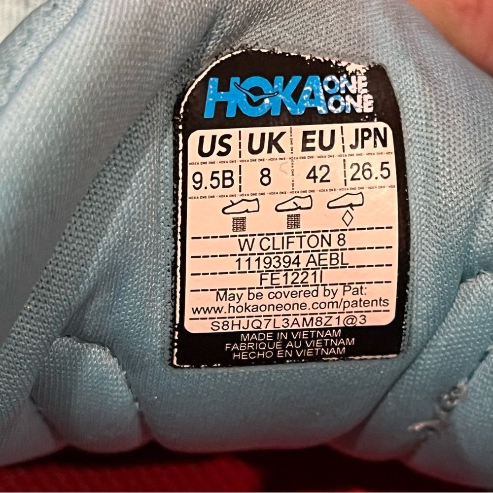 Hoka One One Sneakers Clifton 8 Light Blue Red Ning Shoes Performance Athletic - Picture 3 of 15